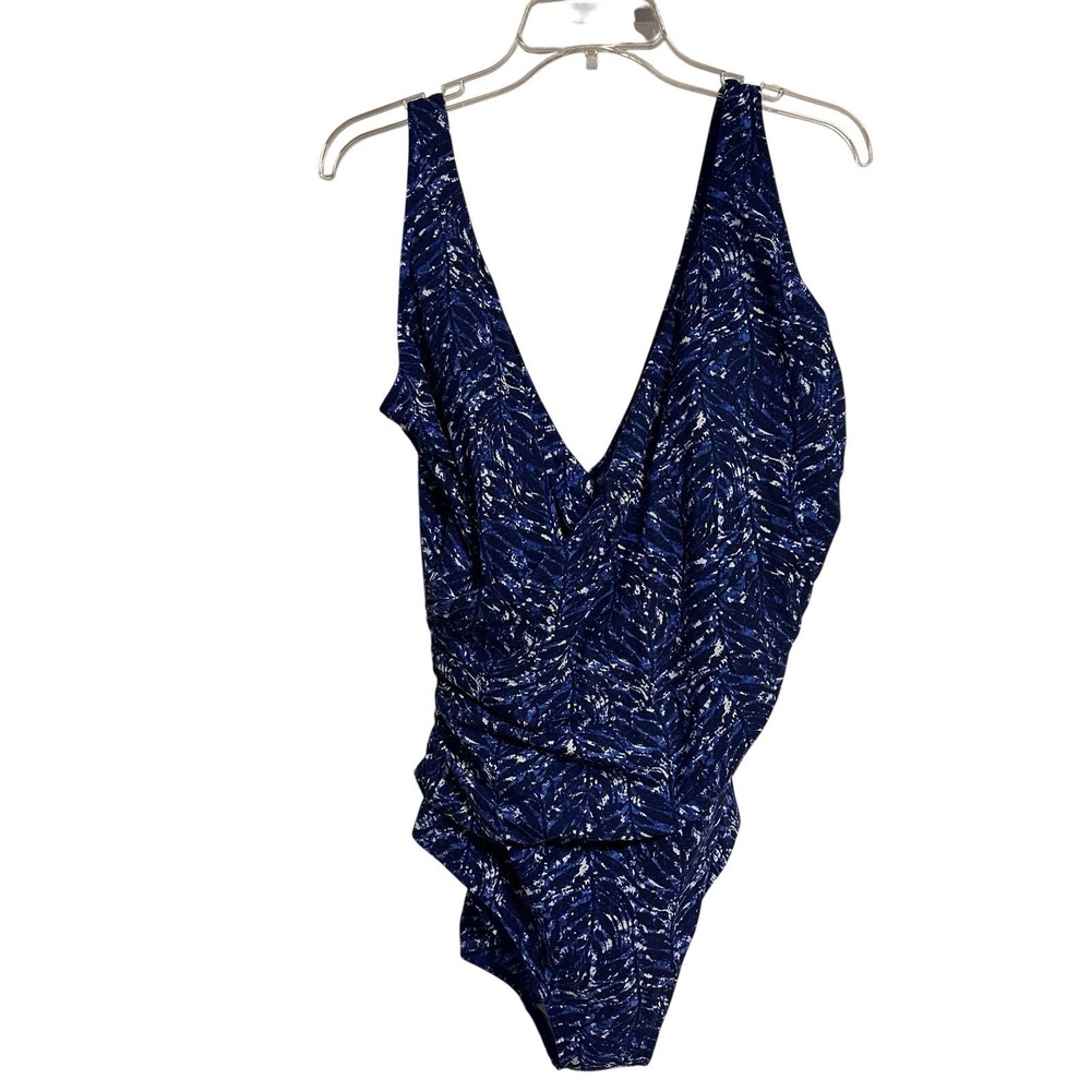 LL Bean Women's Cobalt Blue Shaping Swimsuit Ruched Vneck Tanksuit‎ Size 18